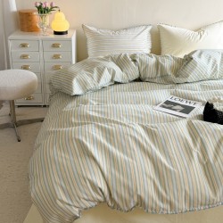 INS simple striped autumn and winter thick, warm pure cotton four-piece set, thickened cotton quilt cover, bed sheet Bedding INS simple striped autumn and winter thick, warm pure cotton four-piece set, thickened cotton quilt cover, bed sheet Bedding