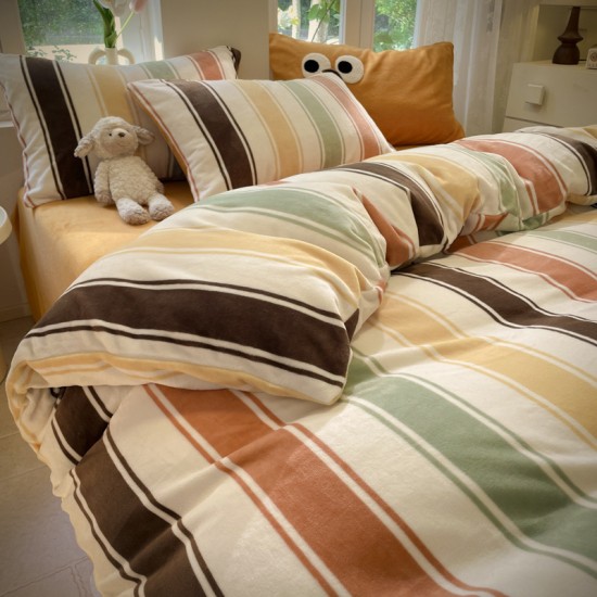 Winter milk fleece four-piece bedding set, plush, thickened coral fleece, Flannel blue duvet cover, winter three-piece set
