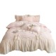 Korean solid color four-piece bed set, ultra-soft cotton quilt cover, non-slip sheets, lace pillowcases with bows Korean solid color four-piece bed set, ultra-soft cotton quilt cover, non-slip sheets, lace pillowcases with bows