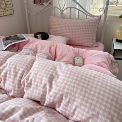MUJI-style hemp rope washed cotton four-piece bed set, simple plaid bed sheet, duvet cover, dormitory three-piece fitted sheet. MUJI-style hemp rope washed cotton four-piece bed set, simple plaid bed sheet, duvet cover, dormitory three-piece fitted sheet.
