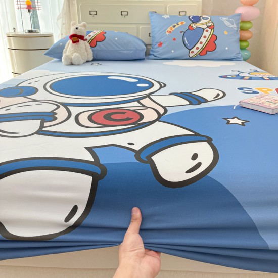 Astronaut children's cotton fitted sheet, one-piece, cartoon boy mattress. Mattress cover, three-piece bed cover set, quilt cover, and pillowcase. Astronaut children's cotton fitted sheet, one-piece, cartoon boy mattress. Mattress cover, three-piece bed cover set, quilt cover, and pillowcase.