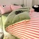 INS dopamine striped milk velvet four-piece set, thickened winter French coral fleece duvet cover, plush bed sheet three-piece set.