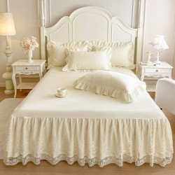 Summer solid color lace bed skirt, one-piece, French-style, high-end princess-style lace bedspread, thin, dust-proof and concealing Summer solid color lace bed skirt, one-piece, French-style, high-end princess-style lace bedspread, thin, dust-proof and concealing