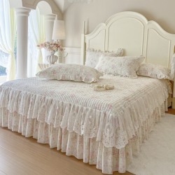 Cotton bed skirt, 2025 new four-piece set with quilted cotton trim and fresh floral print for all seasons Cotton bed skirt, 2025 new four-piece set with quilted cotton trim and fresh floral print for all seasons