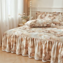 Princess-style three-piece bed skirt, single-piece bedspread, 1.8m, non-slip lace, all-cotton bed cover, bed apron Princess-style three-piece bed skirt, single-piece bedspread, 1.8m, non-slip lace, all-cotton bed cover, bed apron