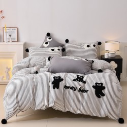 Cute cartoon washed cotton four-piece bed set, pure cotton quilt cover, children's three-piece fitted sheet set, type A Cute cartoon washed cotton four-piece bed set, pure cotton quilt cover, children's three-piece fitted sheet set, type A