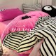 INS dopamine striped milk velvet four-piece set, thickened winter French coral fleece duvet cover, plush bed sheet three-piece set.