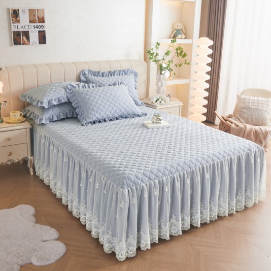 New high-end Korean princess-style quilted bed skirt, single-piece, lace-trimmed bed apron cover, universal for all seasons.