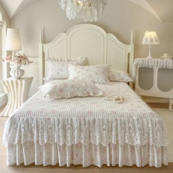 Cotton bed skirt, 2025 new four-piece set with quilted cotton trim and fresh floral print for all seasons Cotton bed skirt, 2025 new four-piece set with quilted cotton trim and fresh floral print for all seasons