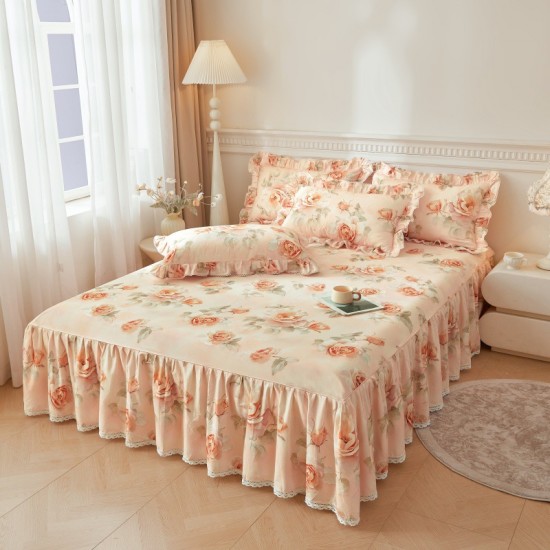 Princess-style three-piece bed skirt, single-piece bedspread, 1.8m, non-slip lace, all-cotton bed cover, bed apron