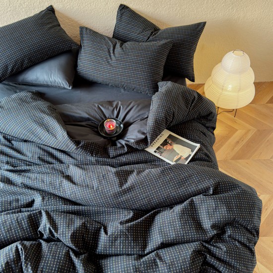 Spring and summer maternity-grade thickened pure cotton plaid four-piece set, simple jacquard duvet cover, Japanese-style all-cotton bedding Spring and summer maternity-grade thickened pure cotton plaid four-piece set, simple jacquard duvet cover, Japanese-style all-cotton bedding