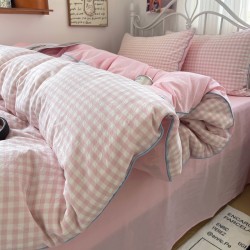 MUJI-style hemp rope washed cotton four-piece bed set, simple plaid bed sheet, duvet cover, dormitory three-piece fitted sheet. MUJI-style hemp rope washed cotton four-piece bed set, simple plaid bed sheet, duvet cover, dormitory three-piece fitted sheet.
