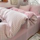 MUJI-style hemp rope washed cotton four-piece bed set, simple plaid bed sheet, duvet cover, dormitory three-piece fitted sheet.