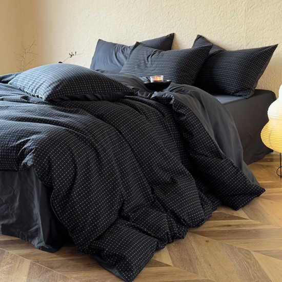 Spring and summer maternity-grade thickened pure cotton plaid four-piece set, simple jacquard duvet cover, Japanese-style all-cotton bedding Spring and summer maternity-grade thickened pure cotton plaid four-piece set, simple jacquard duvet cover, Japanese-style all-cotton bedding
