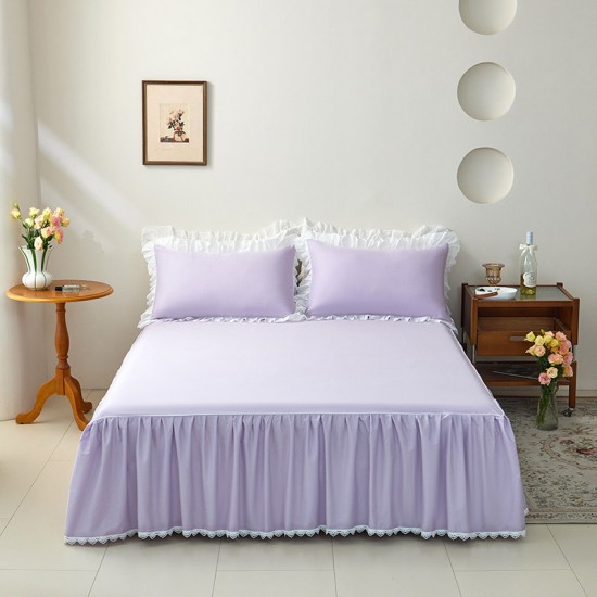 White cotton bedspread, bed skirt, single, non-slip ruffled cotton sheet, 1.8x2x2.2m, fitted sheet protector.