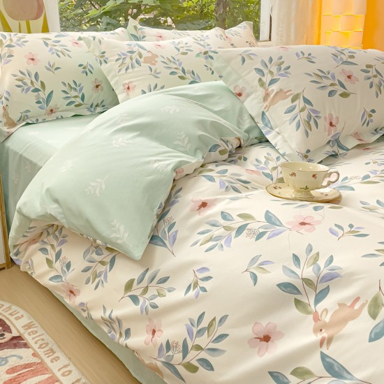 INS pure cotton four-piece set, 100% cotton bed sheet, internet celebrity duvet cover, student dormitory three-piece set, pastoral style bed