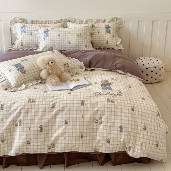 New Class A maternity and baby-grade four-piece set with cartoon yarn-dyed embroidery, 100% cotton bedding sheets, bed skirt, and quilt cover New Class A maternity and baby-grade four-piece set with cartoon yarn-dyed embroidery, 100% cotton bedding sheets, bed skirt, and quilt cover