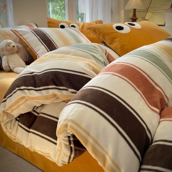 Winter milk fleece four-piece bedding set, plush, thickened coral fleece, Flannel blue duvet cover, winter three-piece set