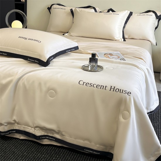 Summer cooling ice silk four-piece quilt set, light luxury, high-end fitted sheet, machine washable, air-conditioning quilt, air-conditioning quilt core Summer cooling ice silk four-piece quilt set, light luxury, high-end fitted sheet, machine washable, air-conditioning quilt, air-conditioning quilt core