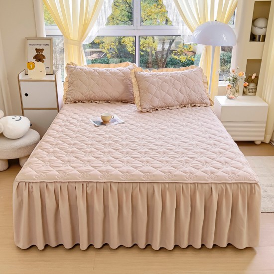Washed cotton bed skirt, single solid color quilted dust cover, 1.5m x 1.8m sheet, non-slip fitted sheet