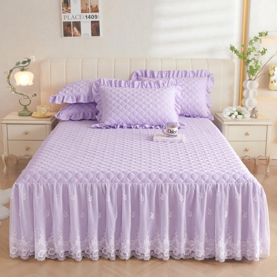 New high-end Korean princess-style quilted bed skirt, single-piece, lace-trimmed bed apron cover, universal for all seasons.