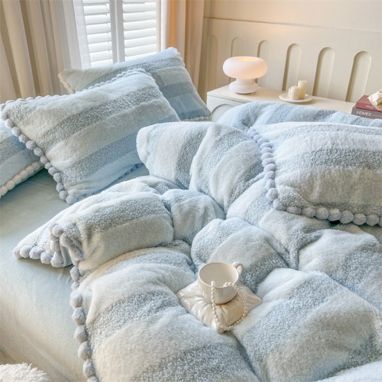 Internet celebrity princess-style rabbit fur plush milk velvet four-piece bedding set, coral fleece, winter flannel plush bed sheet and quilt cover for women. Internet celebrity princess-style rabbit fur plush milk velvet four-piece bedding set, coral fleece, winter flannel plush bed sheet and quilt cover for women.