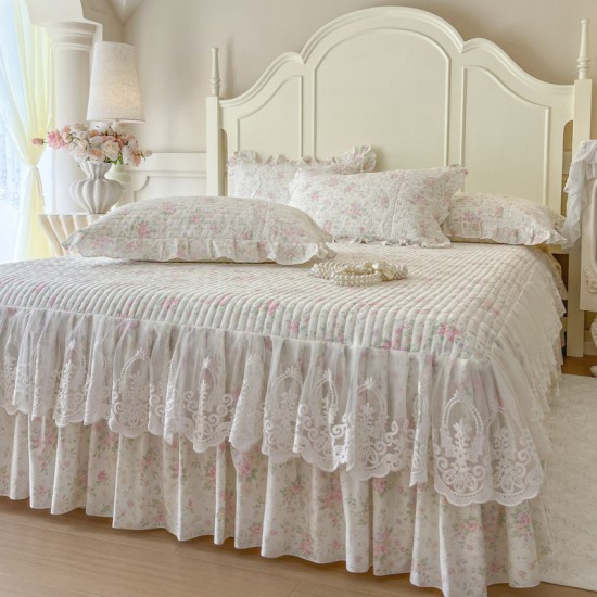 Cotton bed skirt, 2025 new four-piece set with quilted cotton trim and fresh floral print for all seasons Cotton bed skirt, 2025 new four-piece set with quilted cotton trim and fresh floral print for all seasons