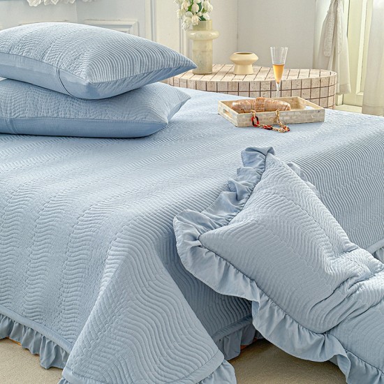 Free shipping on Korean double-sided washed cotton and linen bed cover, three-piece lace white quilted, non-slip bed sheet set for spring and summer. Free shipping on Korean double-sided washed cotton and linen bed cover, three-piece lace white quilted, non-slip bed sheet set for spring and summer.