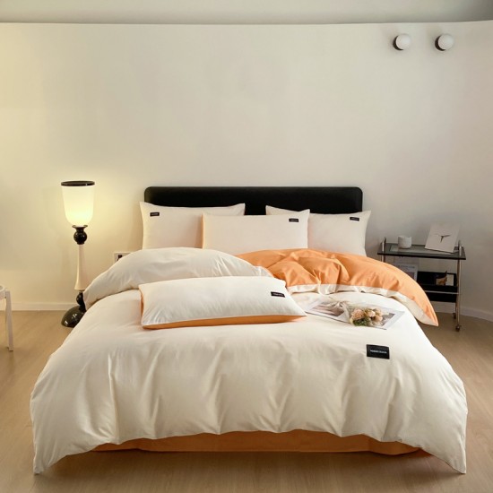 Light luxury satin jacquard four-piece set, 2024 new orange-orange duvet cover. Light luxury satin jacquard four-piece set, 2024 new orange-orange duvet cover.