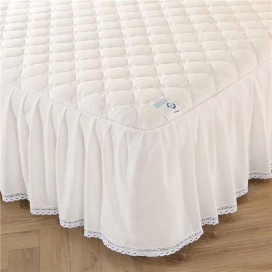Simple all-cotton bed skirt, single bed cover, pure cotton non-slip three-piece Simmons mattress protector set (1) 5m 1.8m bed for all seasons