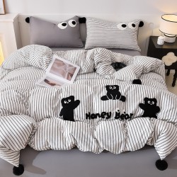 Cute cartoon washed cotton four-piece bed set, pure cotton quilt cover, children's three-piece fitted sheet set, type A Cute cartoon washed cotton four-piece bed set, pure cotton quilt cover, children's three-piece fitted sheet set, type A