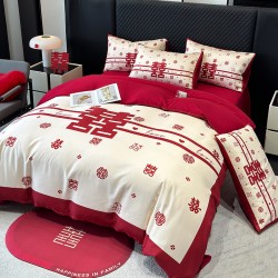 Chinese-style wedding four-piece set, red bed sheet and quilt cover, wedding bedding, wedding room wedding quilt fiber Chinese-style wedding four-piece set, red bed sheet and quilt cover, wedding bedding, wedding room wedding quilt fiber