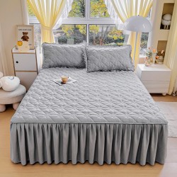 Washed cotton bed skirt, single solid color quilted dust cover, 1.5m x 1.8m sheet, non-slip fitted sheet Washed cotton bed skirt, single solid color quilted dust cover, 1.5m x 1.8m sheet, non-slip fitted sheet