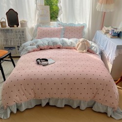 Korean style girly milk fleece four-piece set, new winter thickened warm sheet and quilt cover three-piece bedding set. Korean style girly milk fleece four-piece set, new winter thickened warm sheet and quilt cover three-piece bedding set.