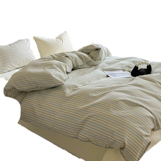INS simple striped autumn and winter thick, warm pure cotton four-piece set, thickened cotton quilt cover, bed sheet Bedding INS simple striped autumn and winter thick, warm pure cotton four-piece set, thickened cotton quilt cover, bed sheet Bedding
