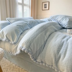Internet celebrity princess-style rabbit fur plush milk velvet four-piece bedding set, coral fleece, winter flannel plush bed sheet and quilt cover for women. Internet celebrity princess-style rabbit fur plush milk velvet four-piece bedding set, coral fleece, winter flannel plush bed sheet and quilt cover for women.