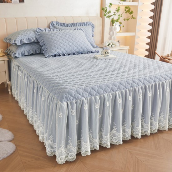 New high-end Korean princess-style quilted bed skirt, single-piece, lace-trimmed bed apron cover, universal for all seasons.