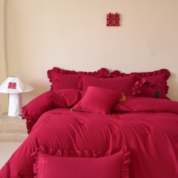 French romantic butterfly wedding four-piece set, bright red bed sheet and quilt cover, wedding quilt, dowry, wedding bedding set (4 pieces) French romantic butterfly wedding four-piece set, bright red bed sheet and quilt cover, wedding quilt, dowry, wedding bedding set (4 pieces)