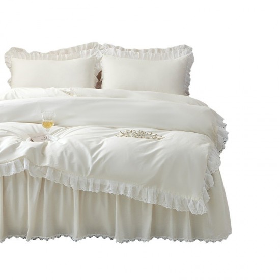 White cotton bedspread, bed skirt, single, non-slip ruffled cotton sheet, 1.8x2x2.2m, fitted sheet protector.