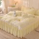 Korean princess-style bed skirt, four-piece lace quilt cover, girly solid-color sheets, washed cotton bedding. Korean princess-style bed skirt, four-piece lace quilt cover, girly solid-color sheets, washed cotton bedding.