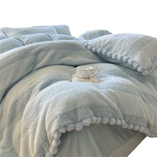Internet celebrity princess-style rabbit fur plush milk velvet four-piece bedding set, coral fleece, winter flannel plush bed sheet and quilt cover for women. Internet celebrity princess-style rabbit fur plush milk velvet four-piece bedding set, coral fleece, winter flannel plush bed sheet and quilt cover for women.