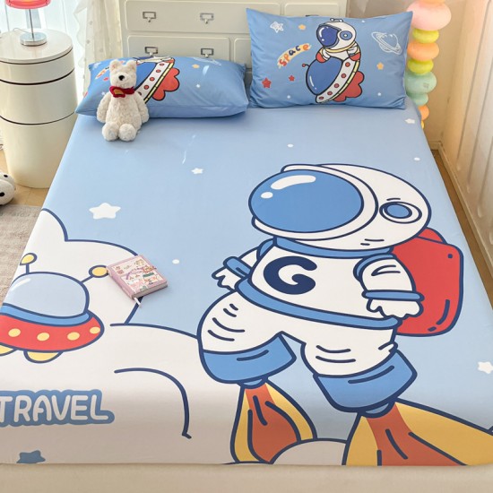 Astronaut children's cotton fitted sheet, one-piece, cartoon boy mattress. Mattress cover, three-piece bed cover set, quilt cover, and pillowcase. Astronaut children's cotton fitted sheet, one-piece, cartoon boy mattress. Mattress cover, three-piece bed cover set, quilt cover, and pillowcase.