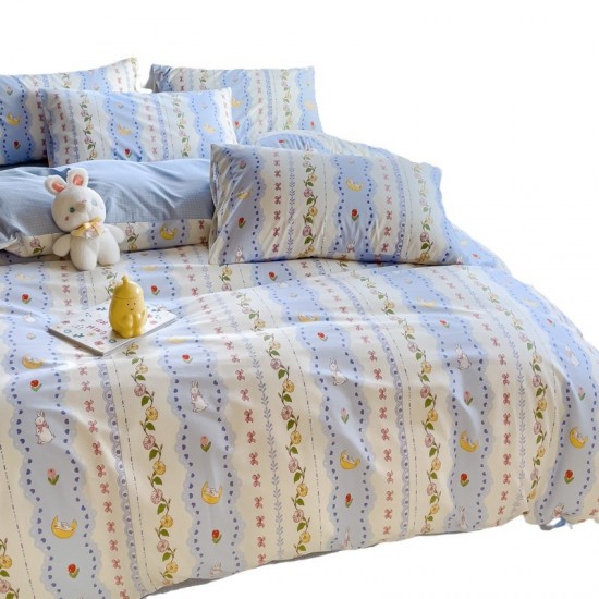 INS pure cotton four-piece set, 100% cotton bed sheet, internet celebrity duvet cover, student dormitory three-piece set, pastoral style bed